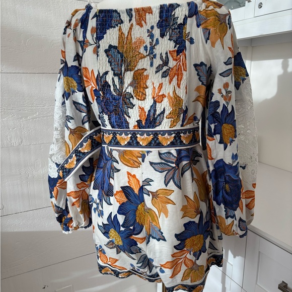 Farm Rio Floral Lace Trim Belted Romper Dress Size M - Picture 7 of 8